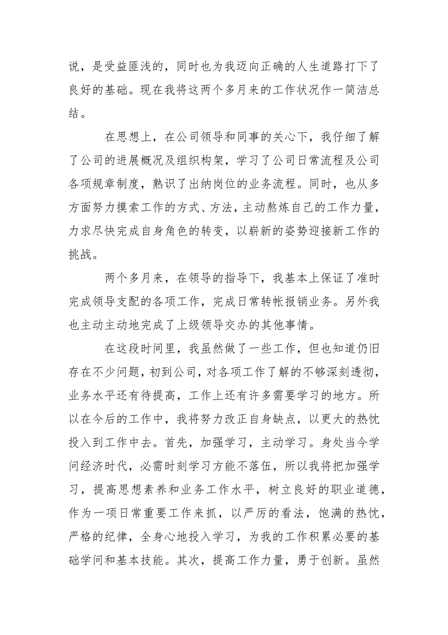 出纳个人转正工作总结_第4页