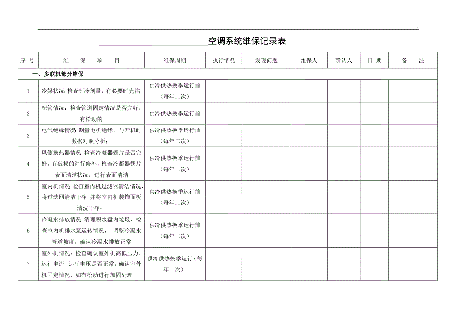 空调系统维保记录表_第1页