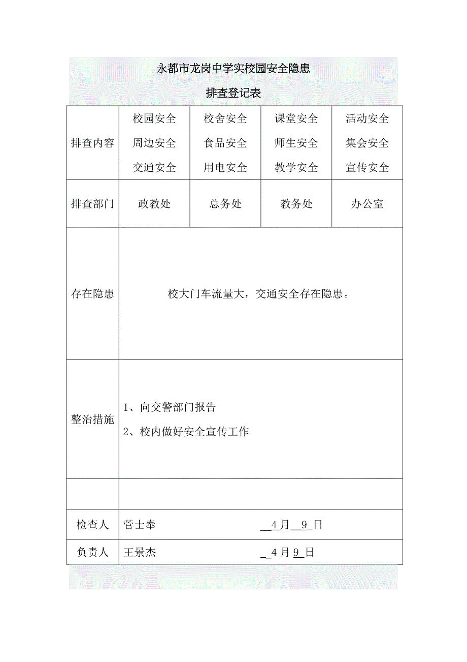 新版校园安全隐患排查记录表_第2页