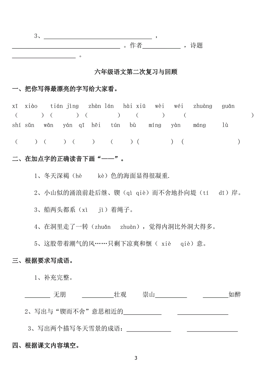 苏教版版语文小升初分周进行练习题_第3页