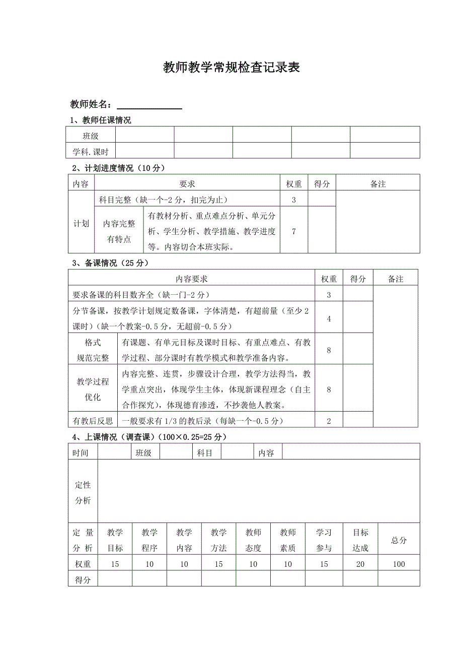 教师教学常规检查记录表.doc_第1页