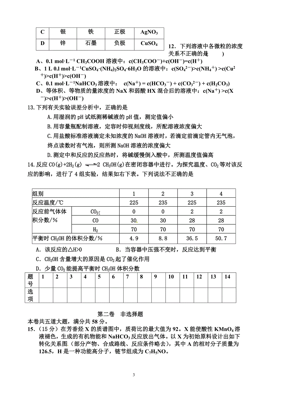 砺儒中学高二化学期末复习试卷3.doc_第3页