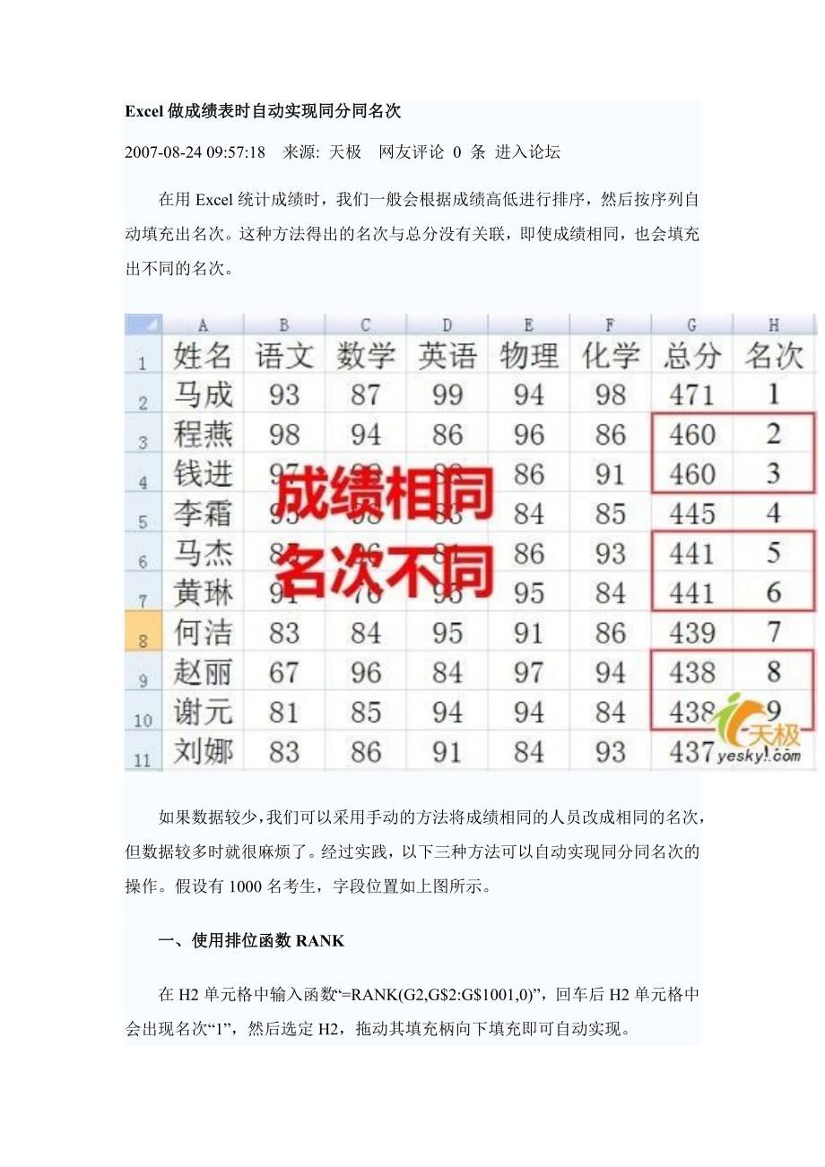 Excel做表时自动实现同分同名次.doc_第1页