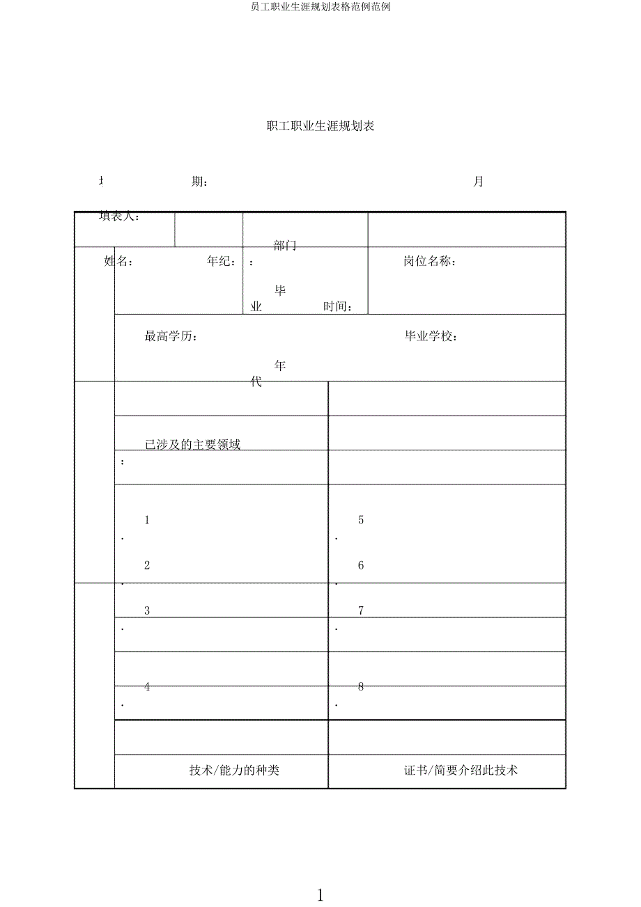 员工职业生涯规划表格范例范例.docx_第1页