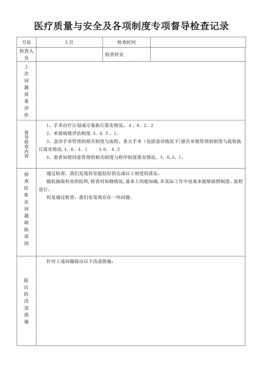 医疗质量与安全及各项制度专项督导检查记录_第5页