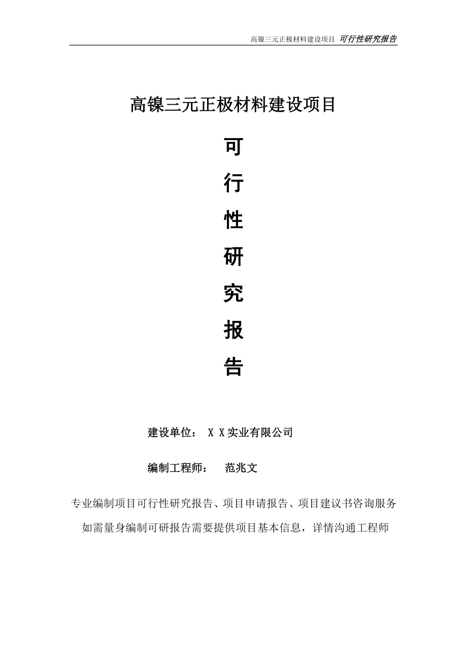 高镍三元正极材料项目可行性研究报告-完整可修改版_第1页