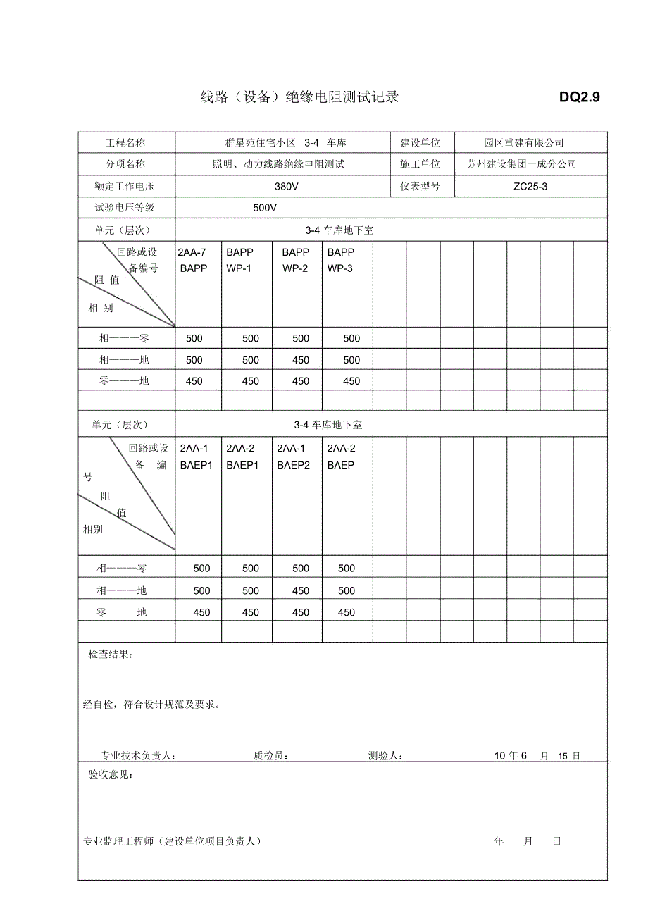 线路(设备)绝缘电阻测试记录DQ_第1页