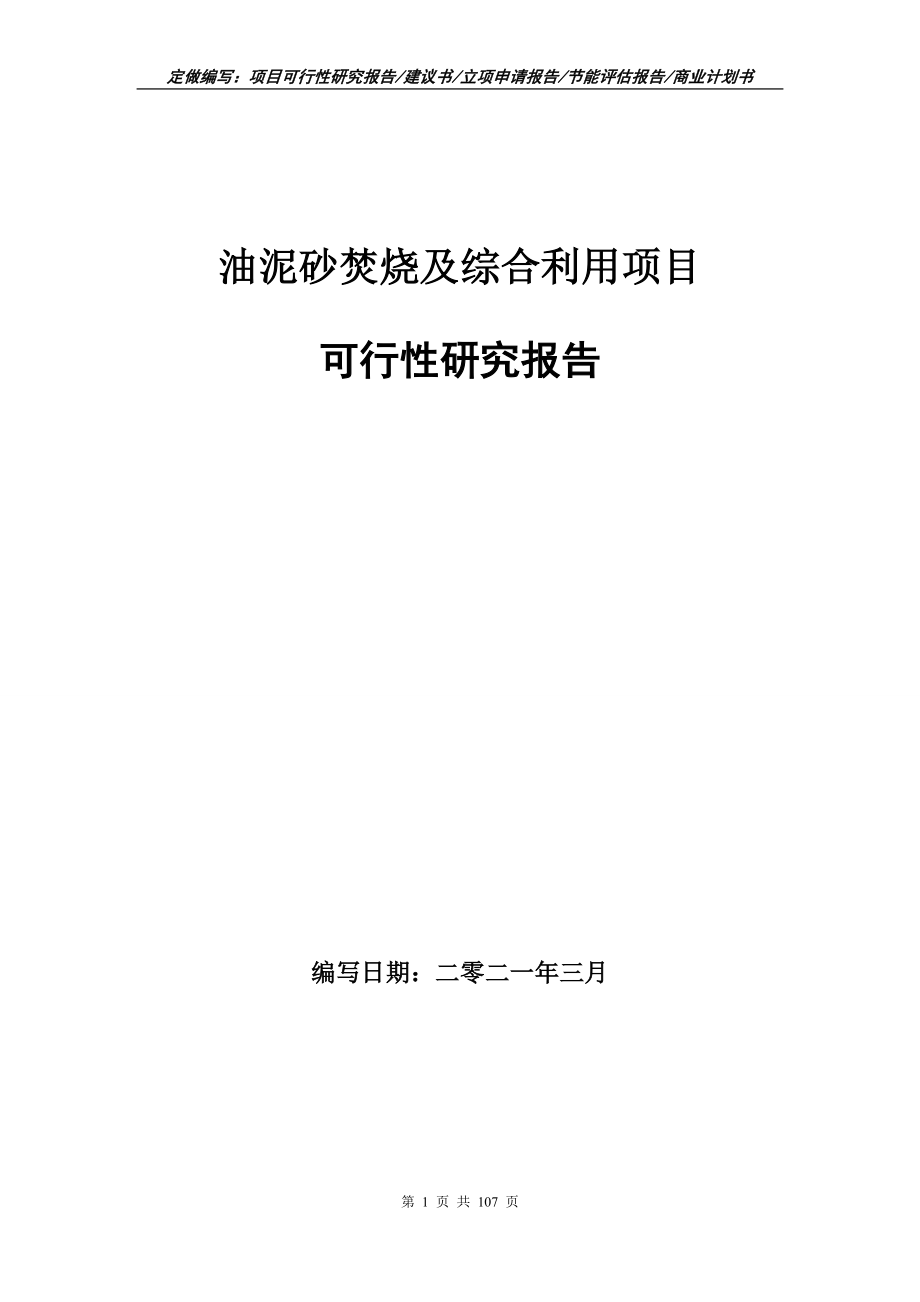 油泥砂焚烧及综合利用项目可行性研究报告写作范本_第1页