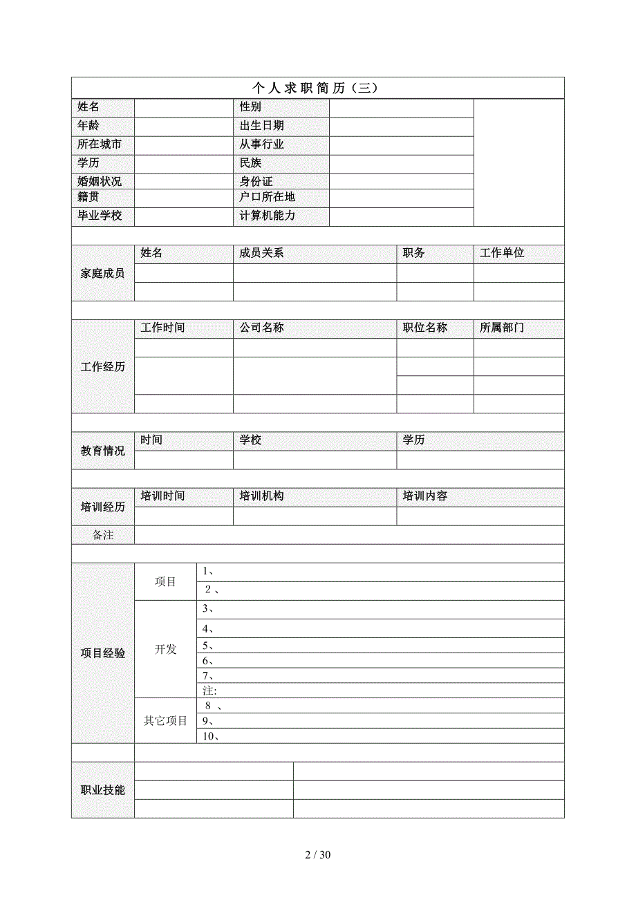 最全优秀个人简历模板集_第2页