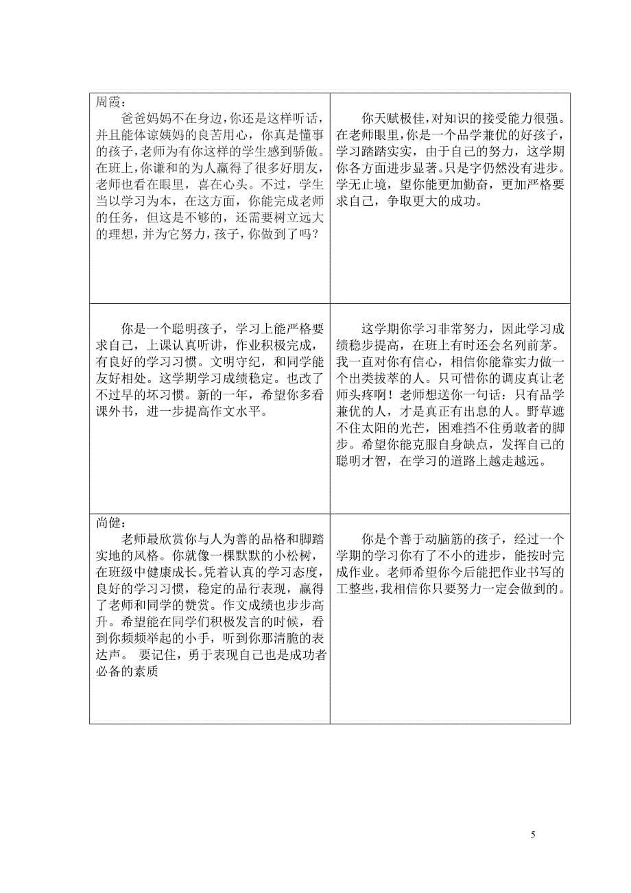 五年级上学期评语_第5页