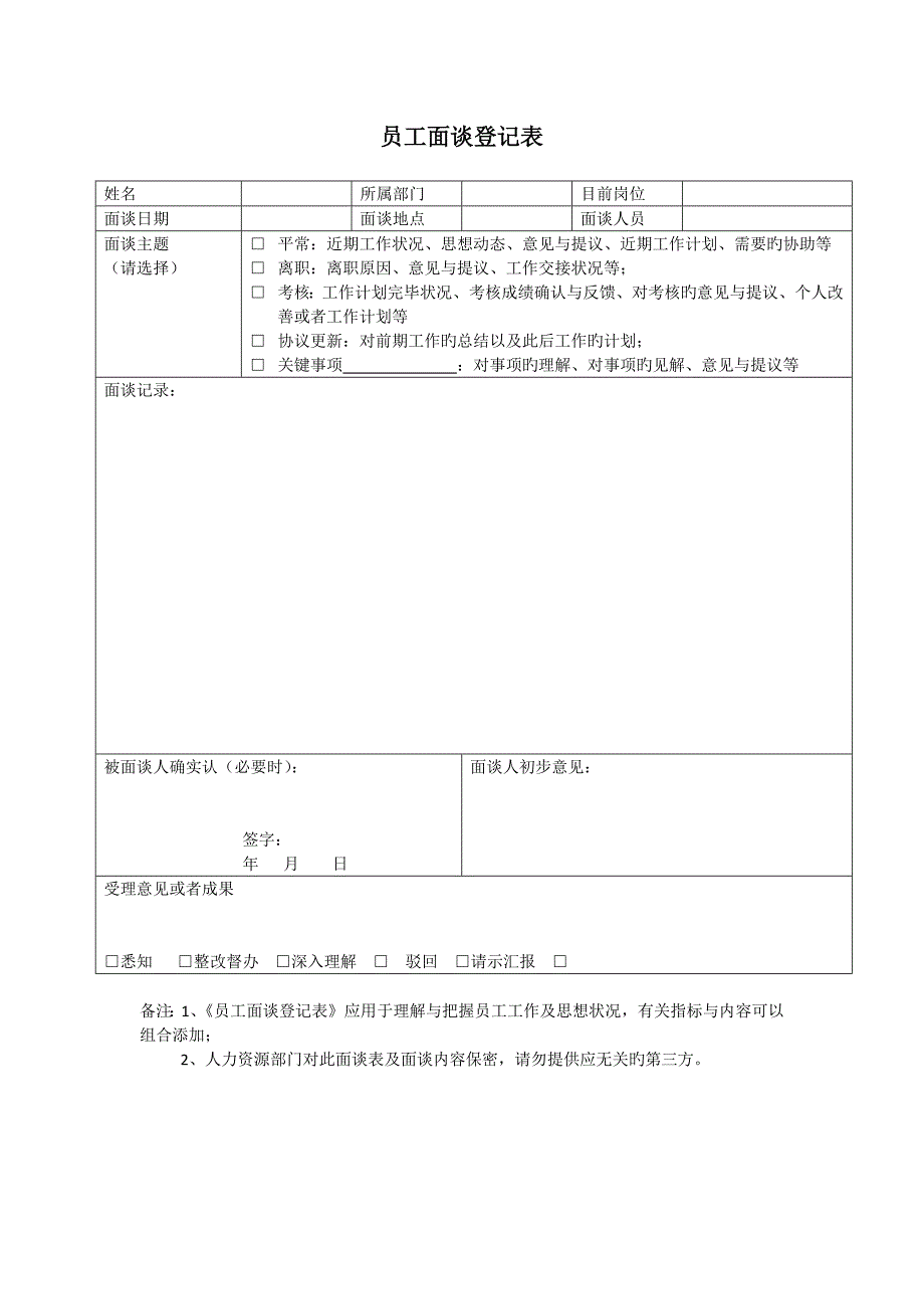 员工面谈记录表xlsx_第1页