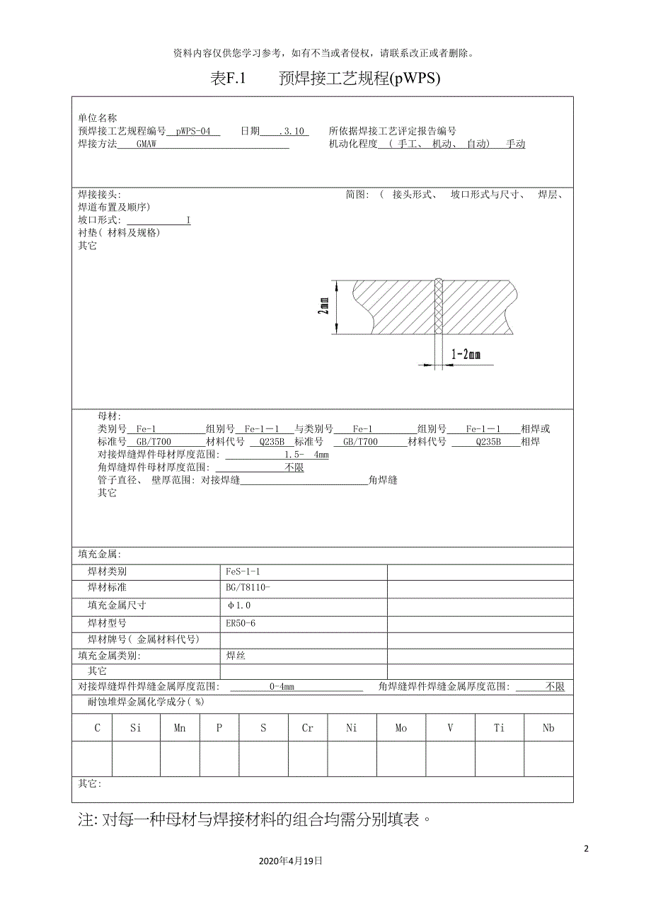 薄板焊接-2mm二氧化碳手动工艺评定04模板.doc_第2页