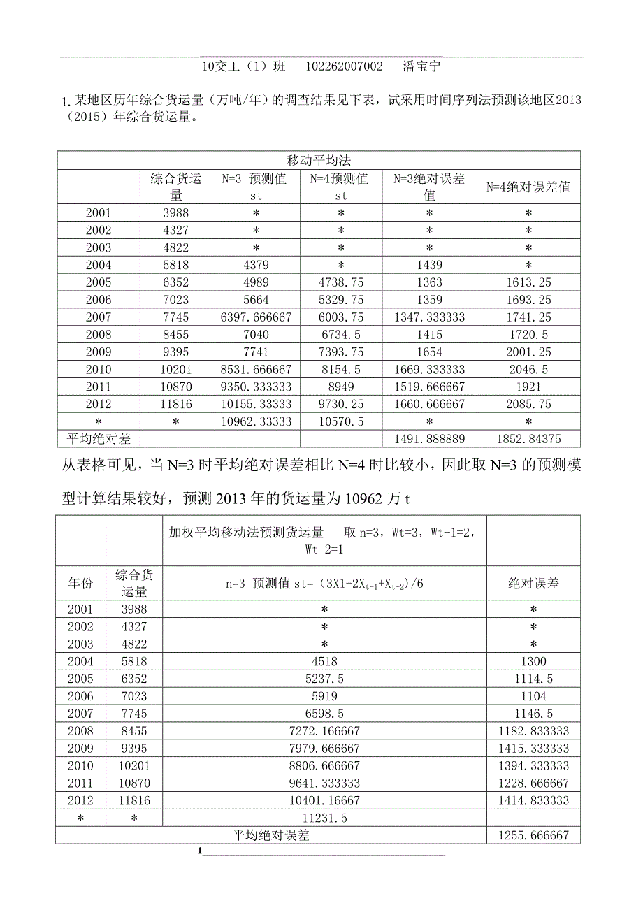 移动平均法预测货运量_第1页