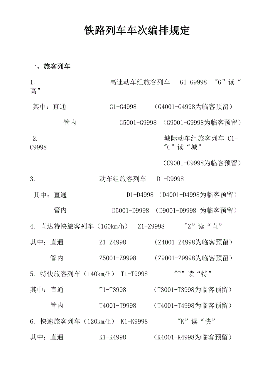 铁路列车车次编排规定_第1页