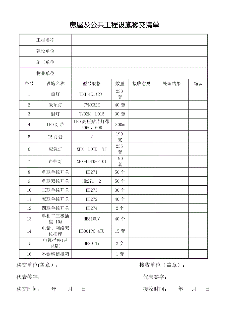 房屋及公共工程移交项目表(物业移交单)_第2页