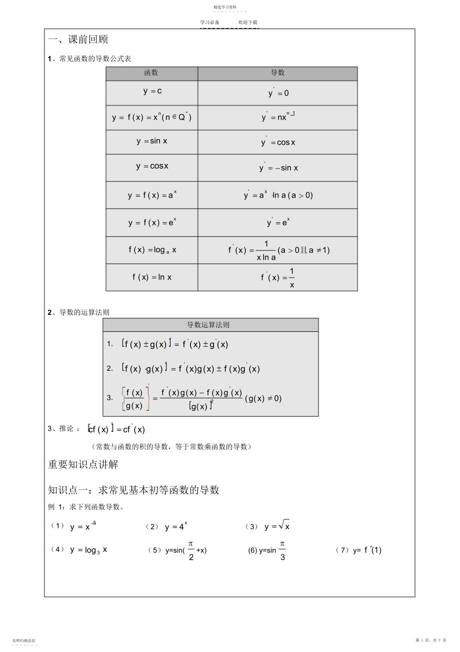 2022年高二导数教案_第1页