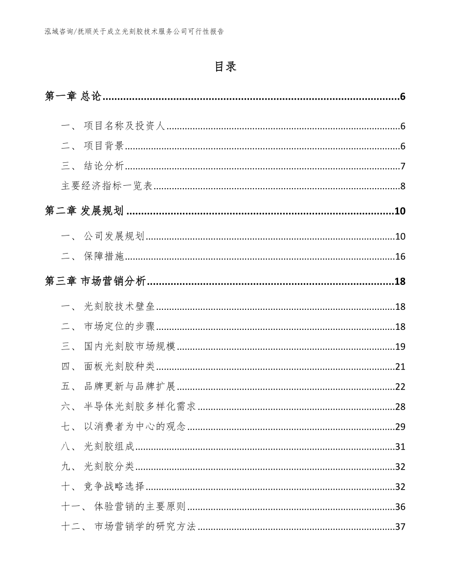 抚顺关于成立光刻胶技术服务公司可行性报告【参考范文】_第1页