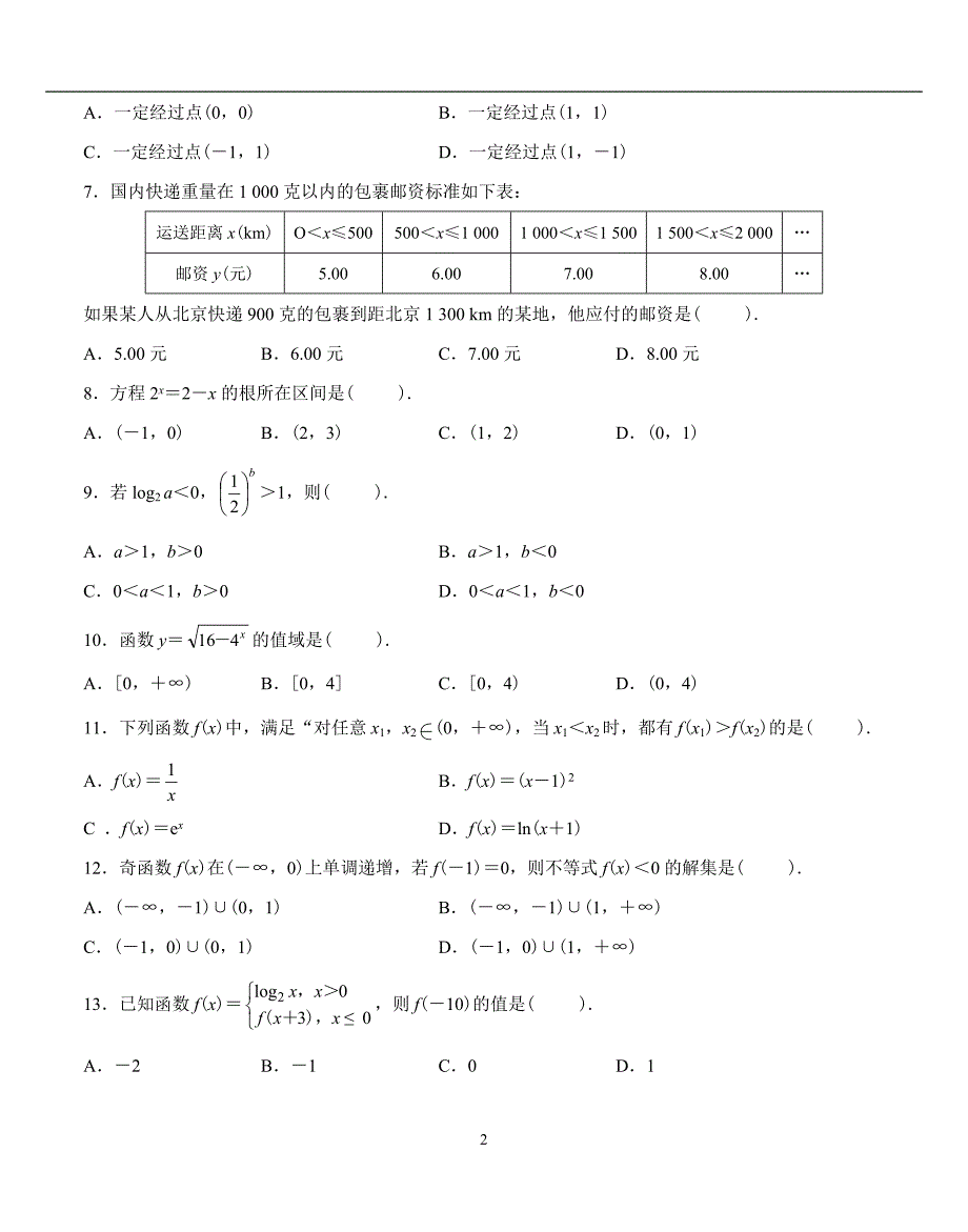 高中数学必修一经典综合测试题一[1].doc1_第2页