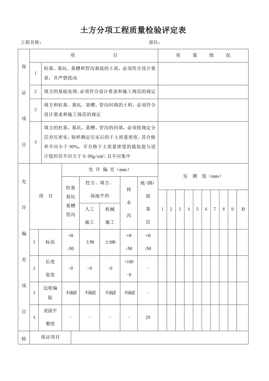 土方分项工程质量检验评定表_第1页