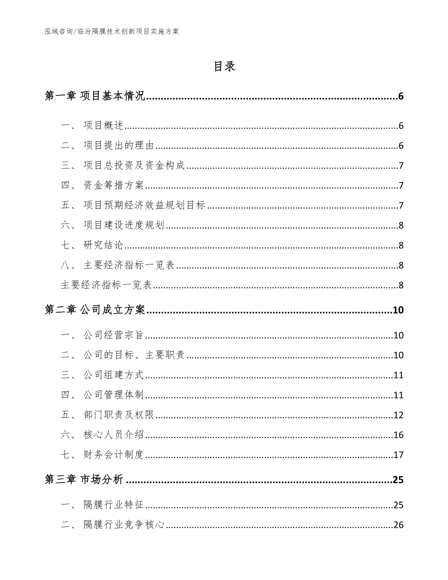 临汾隔膜技术创新项目实施方案【模板参考】_第1页