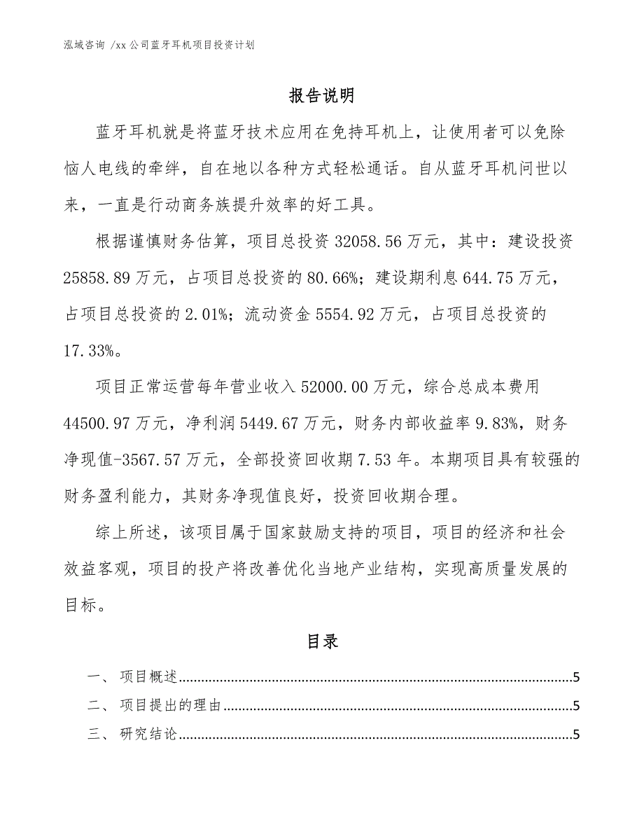 xx公司蓝牙耳机项目投资计划（模板）_第2页