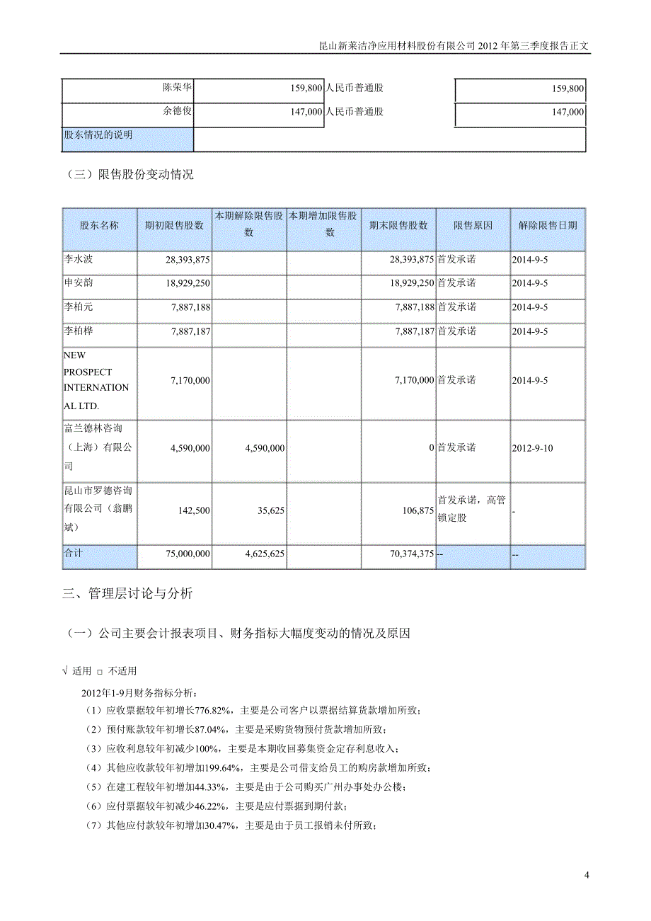 新莱应材：第三季度报告正文_第4页