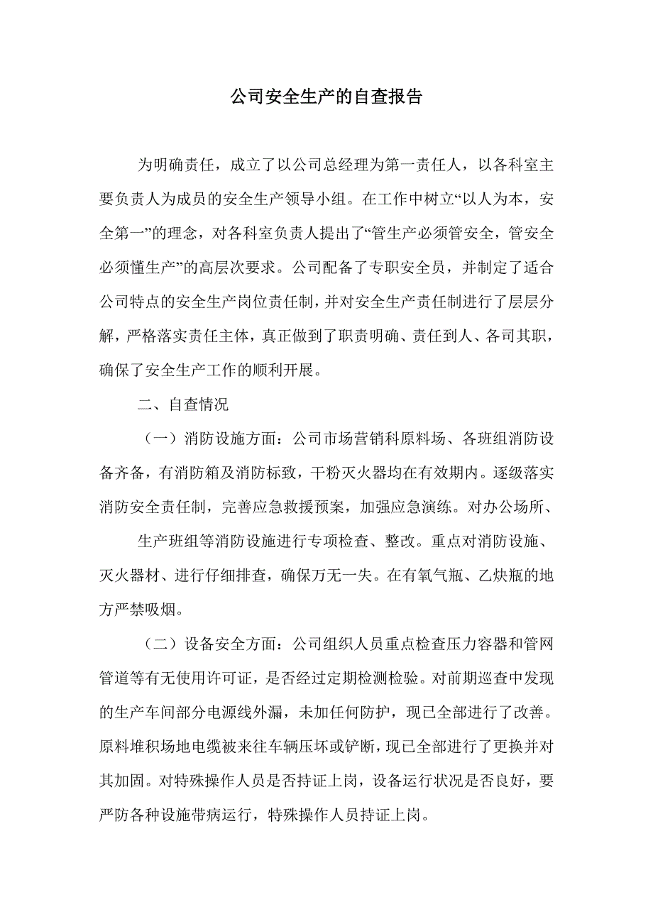 公司安全生产的自查报告_第1页