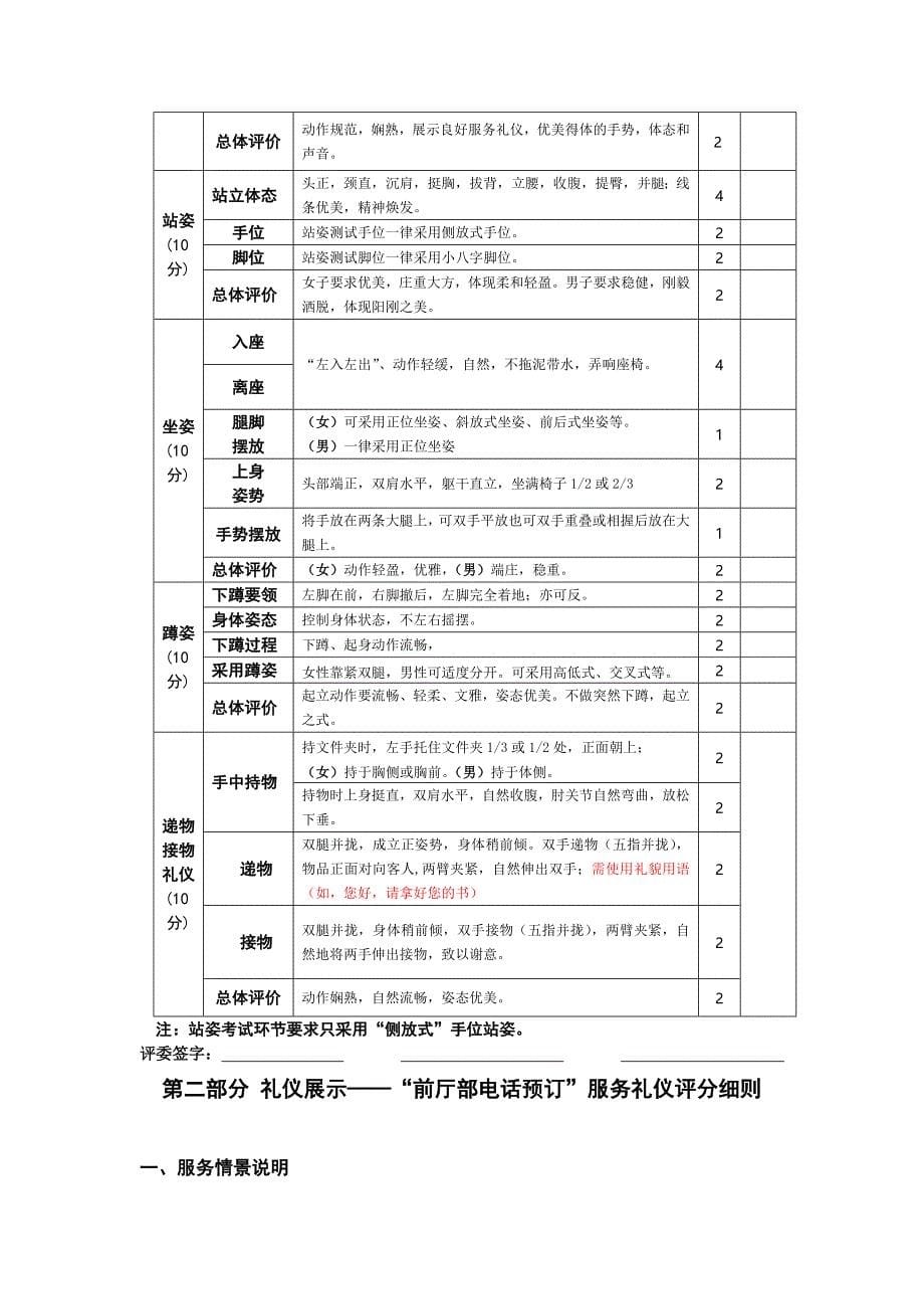 服务礼仪考试说明样卷及评分细则_第5页