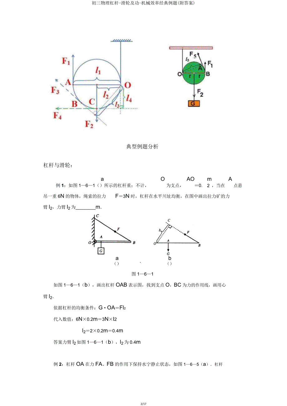 初三物理杠杆滑轮及功机械效率经典例题.doc_第2页