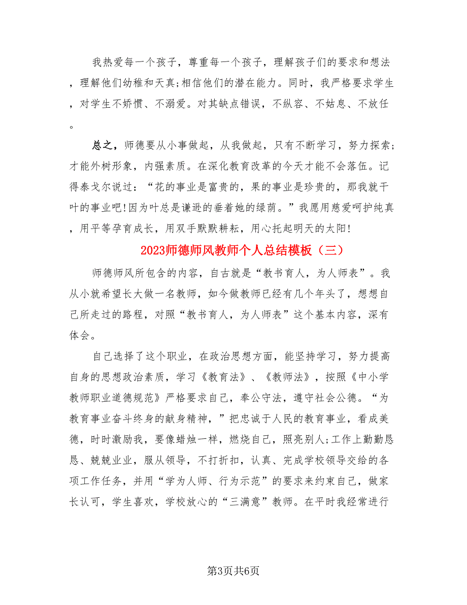 2023师德师风教师个人总结模板.doc_第3页