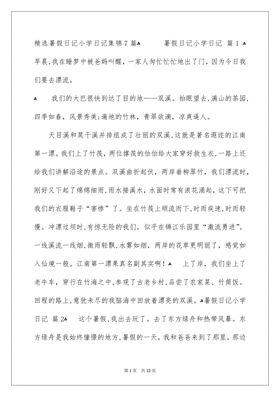 精选暑假日记小学日记集锦7篇_第1页