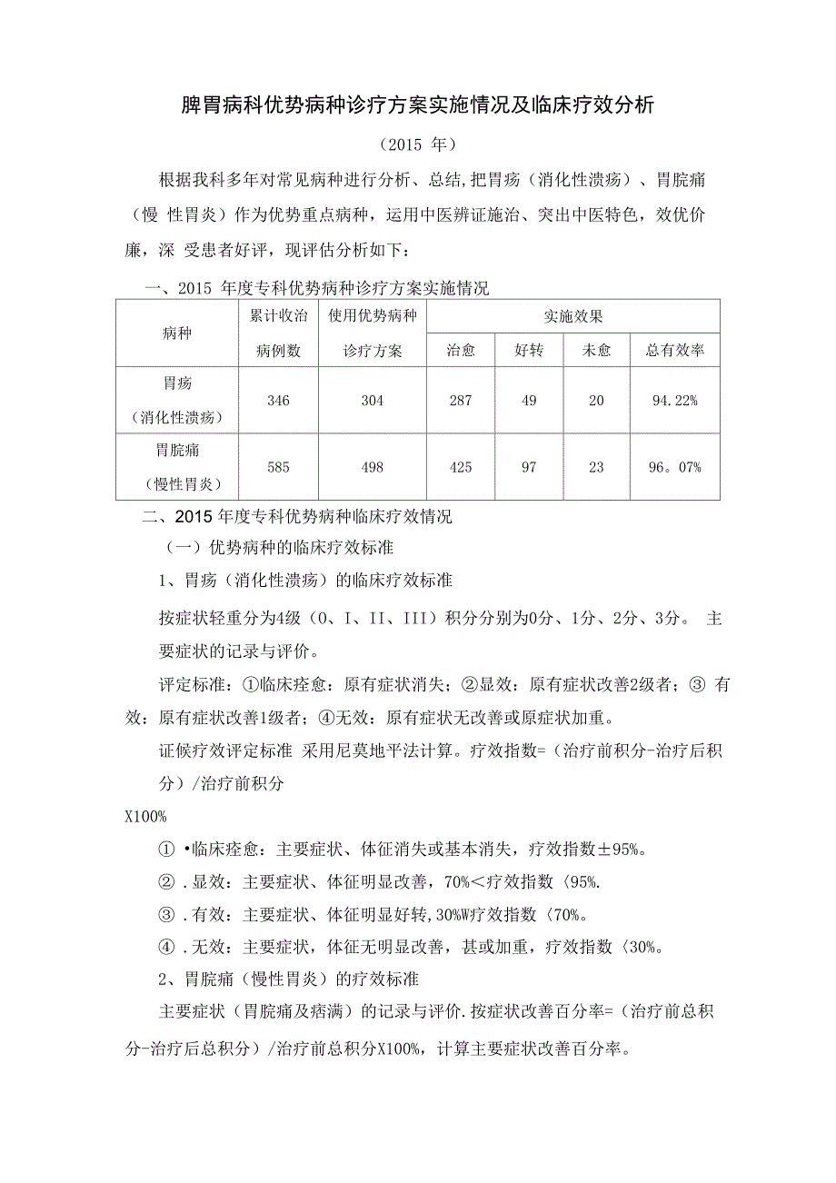 脾胃病科优势病种诊疗方案实施情况及临床疗效分析_第1页