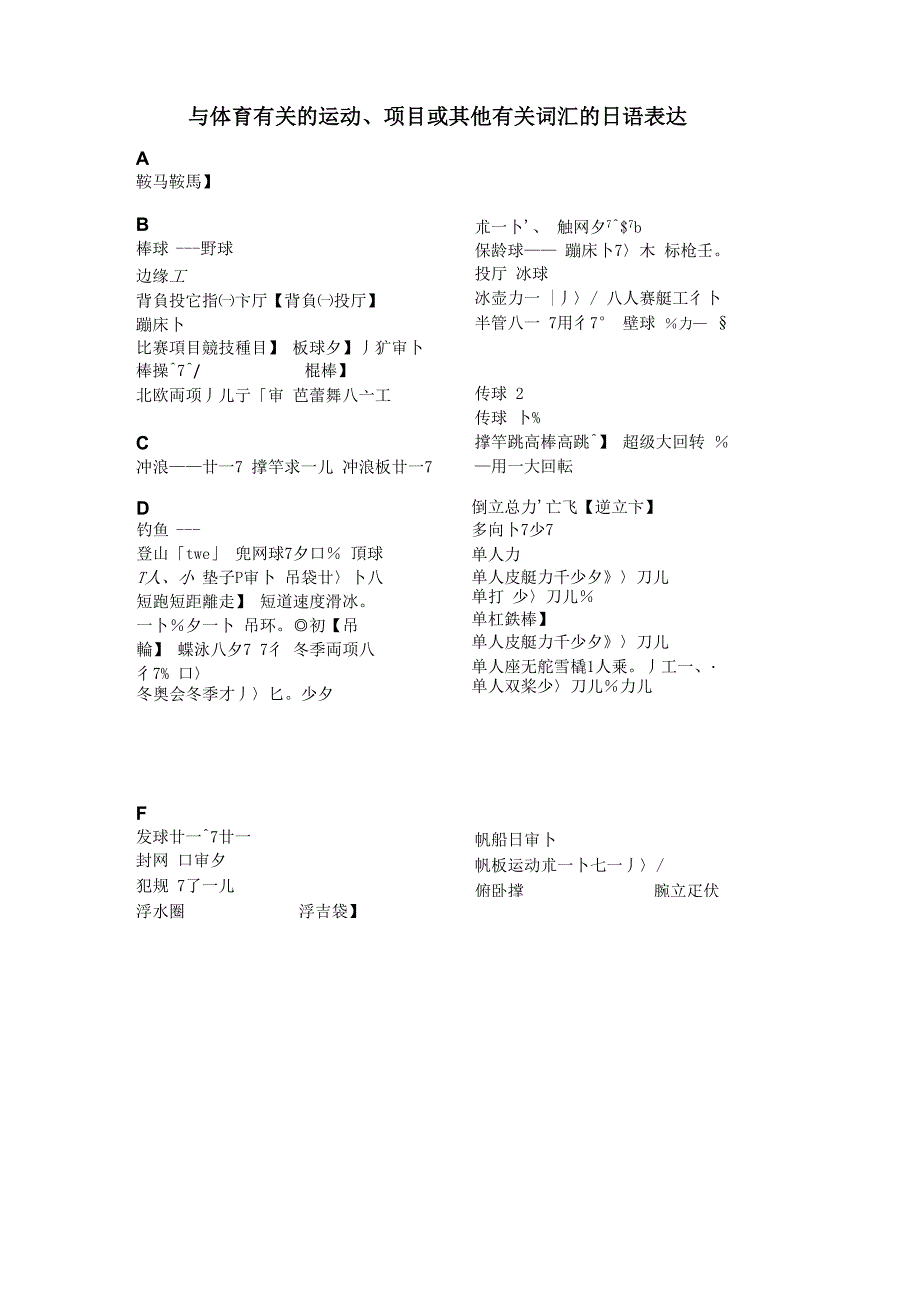 体育运动的日语单词表达_第1页