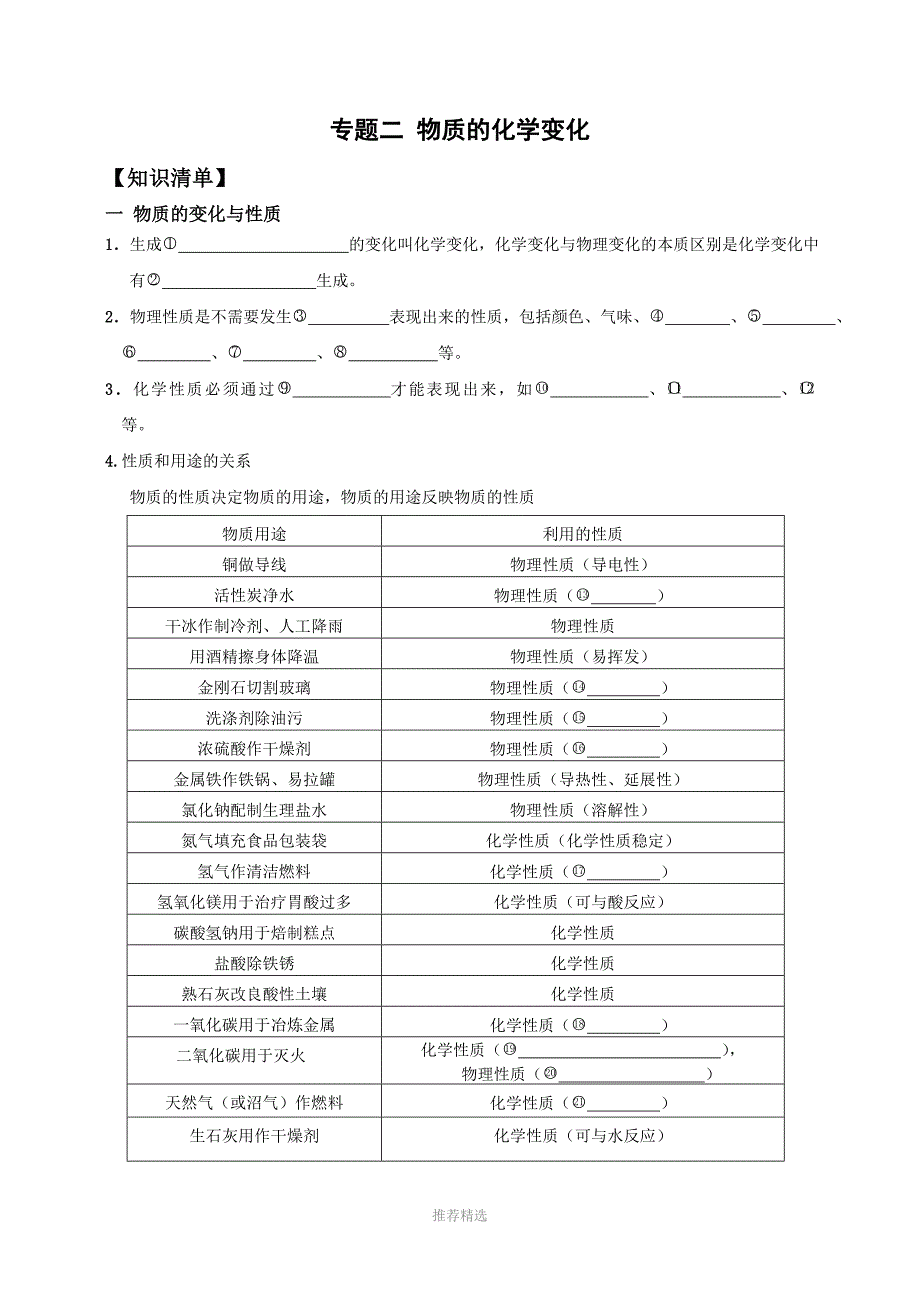 专题二-物质的化学变化Word版_第1页