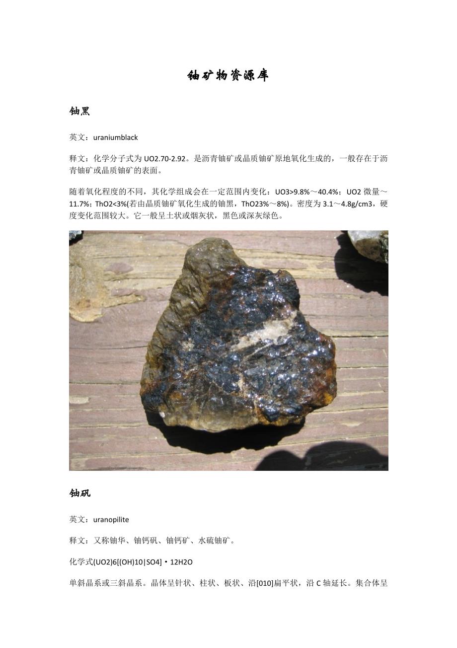 铀矿物资源库(所有的铀矿总结)_第1页