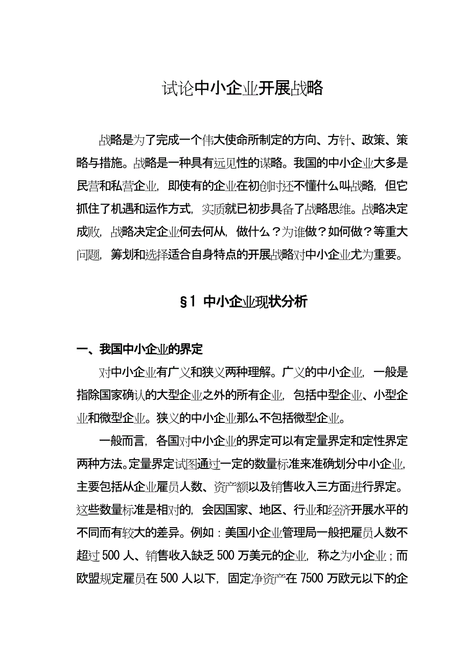 毕业论文设计试论中小企业发展战略_第1页