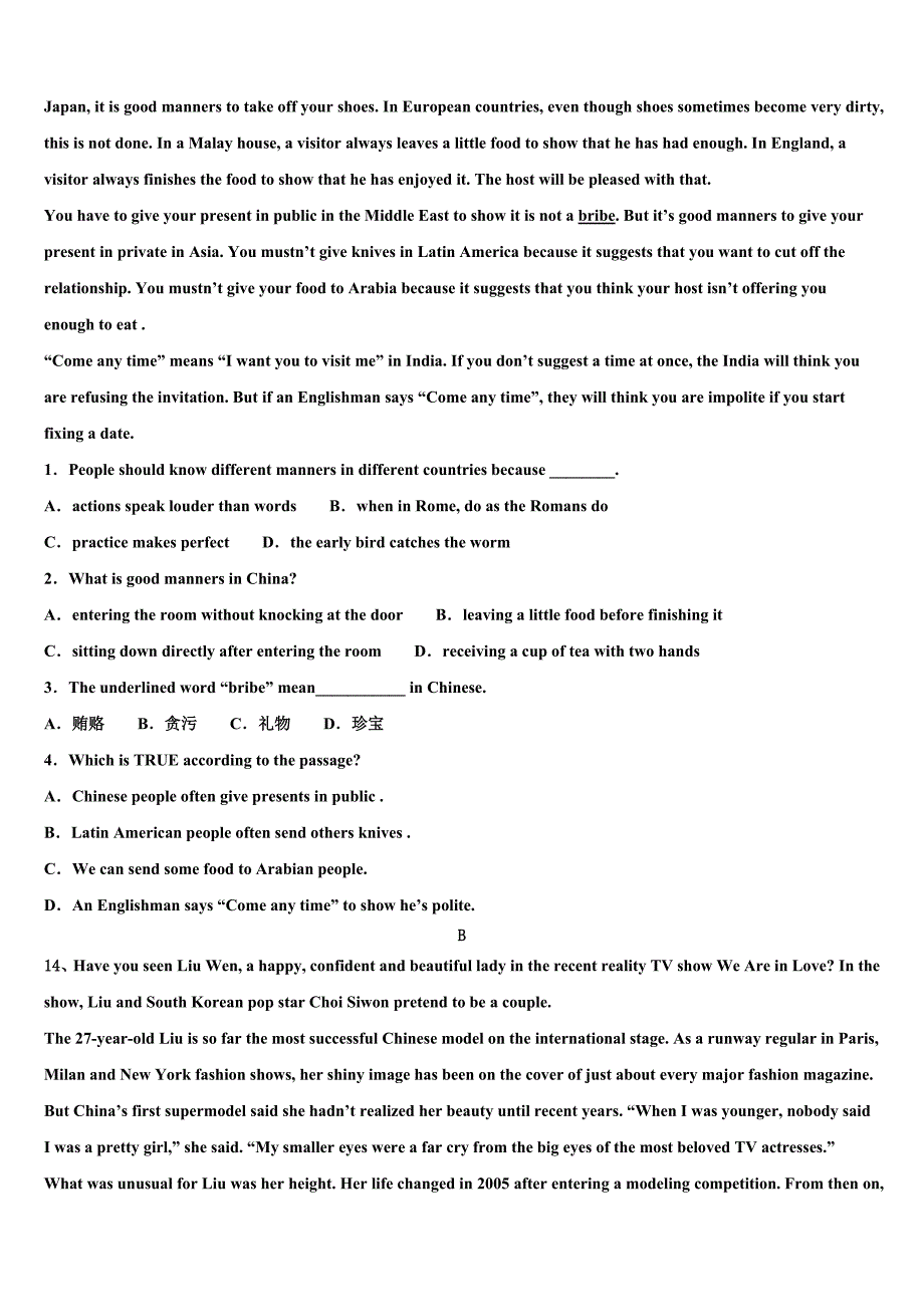 2022-2023学年河北省石家庄精英中学英语九年级第一学期期末质量检测试题含解析.doc_第4页