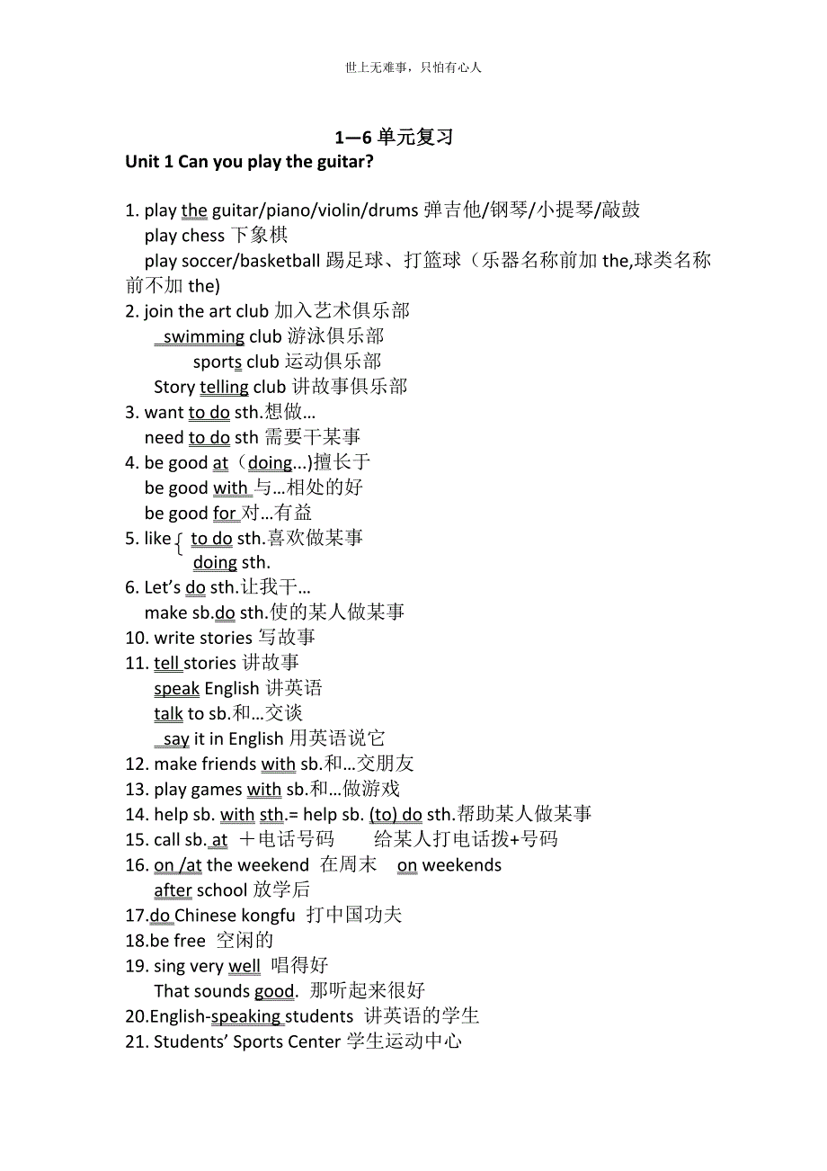 新版2013年七年级英语下册(1-6)单元重点短语和句型复习.doc_第1页