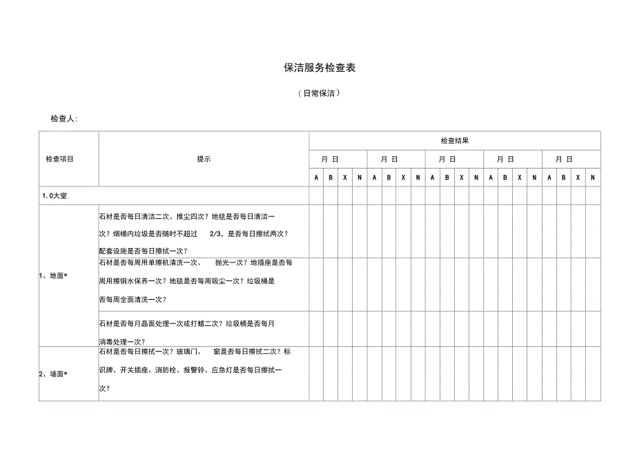 保洁服务检查表日常保洁_第1页