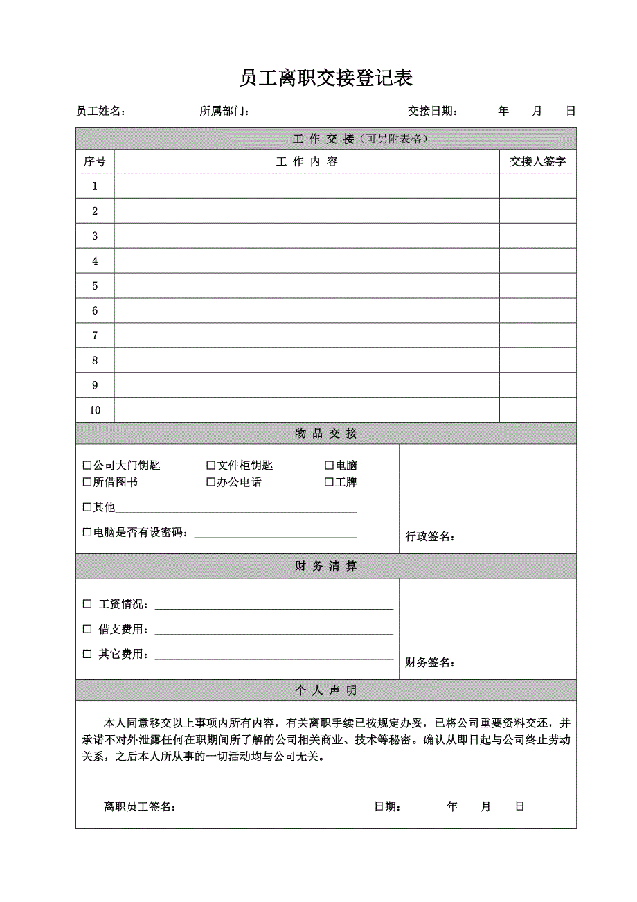 04员工离职登记表、交接表_第2页