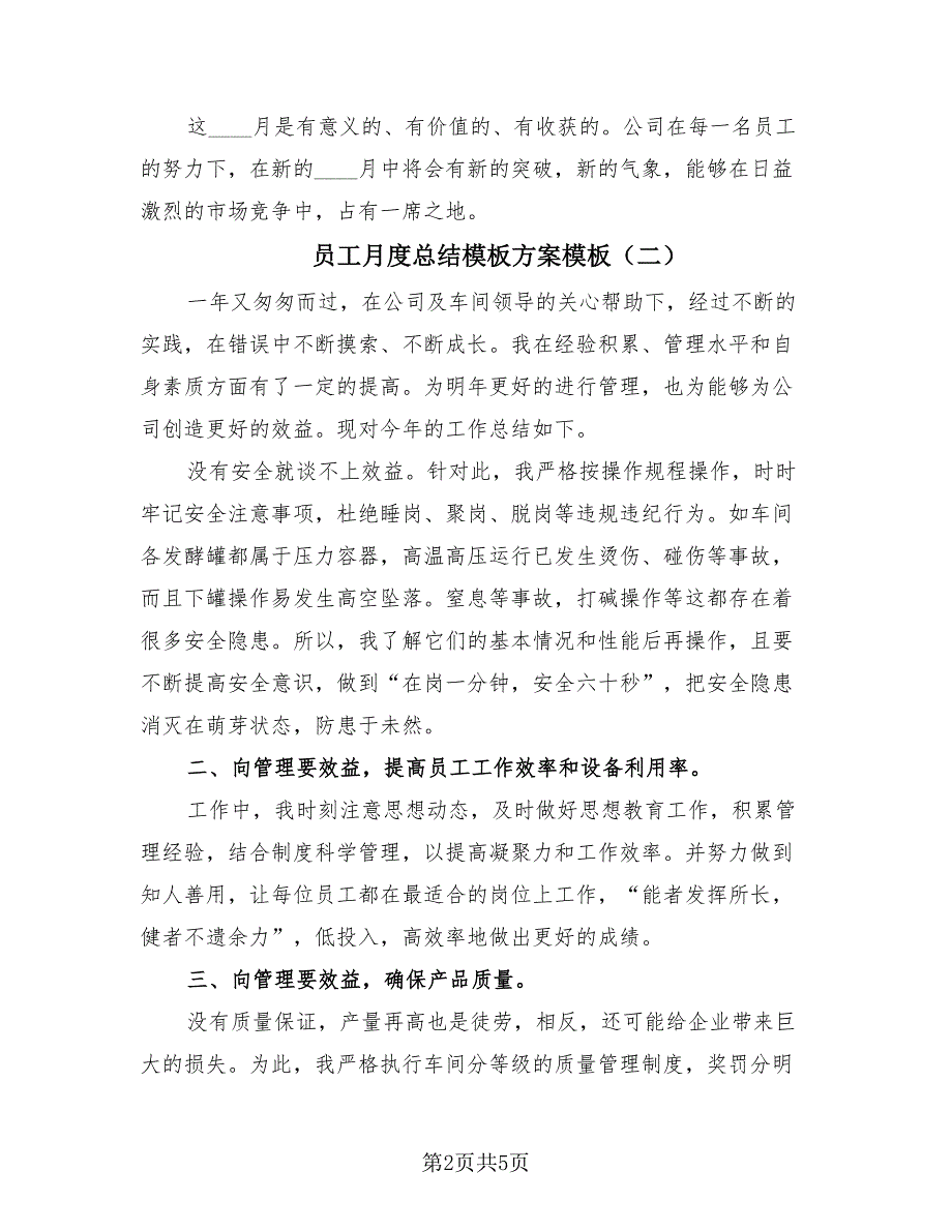 员工月度总结模板方案模板（四篇）.doc_第2页