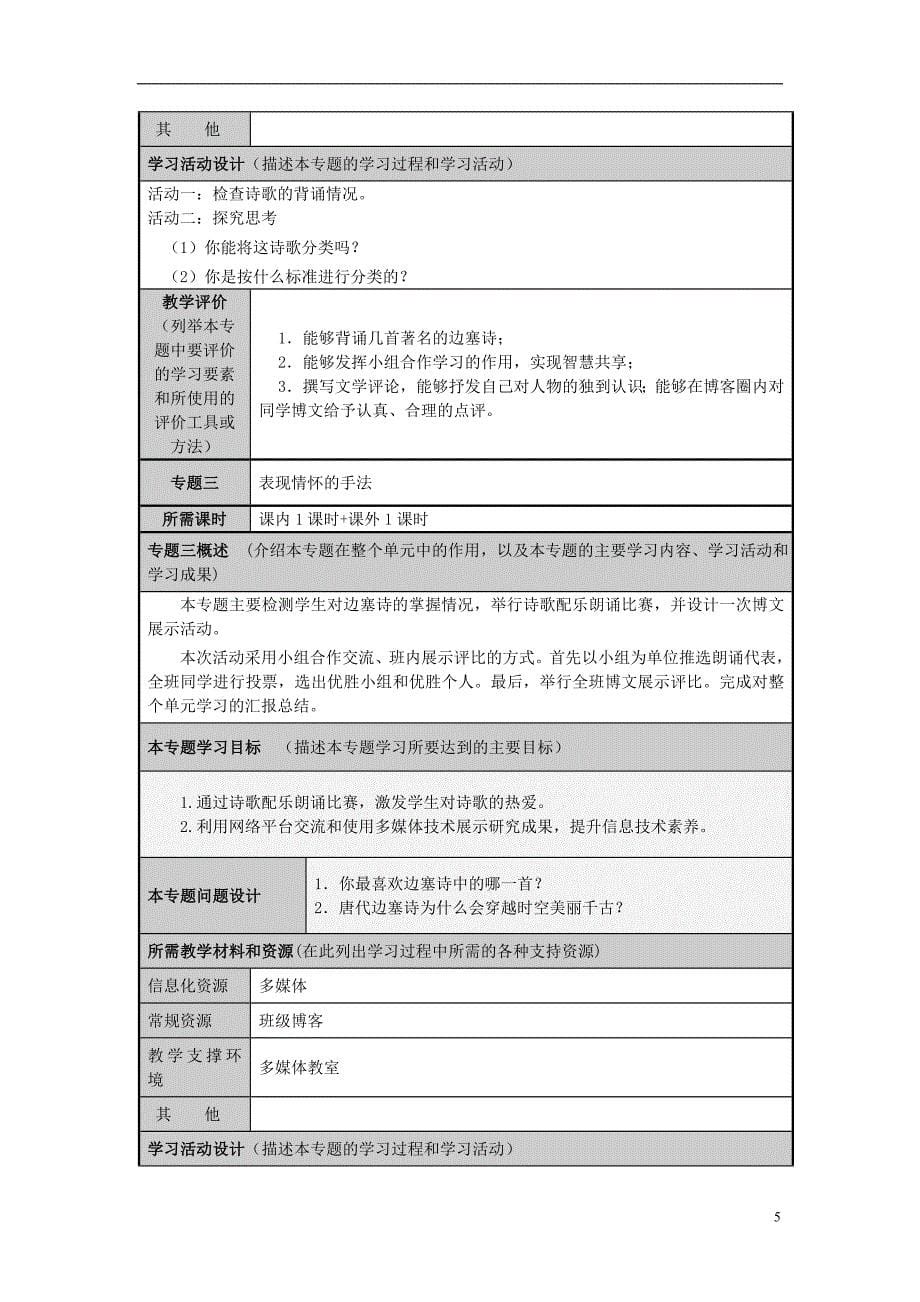 山东省寿光市现代中学2012-2013学年高二语文 雄奇瑰丽的边塞诗主题单元设计 鲁教版_第5页