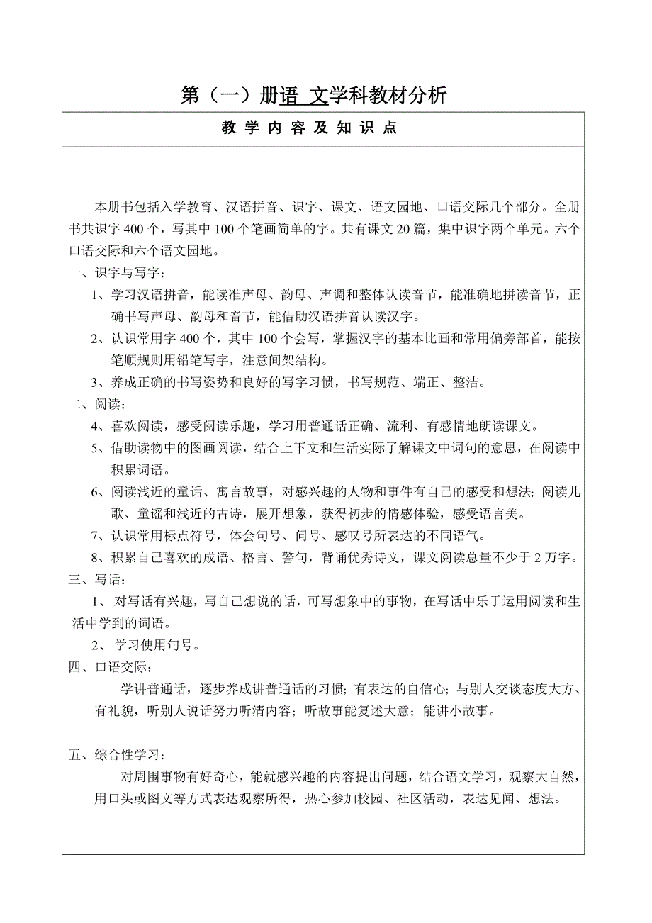 语文教材分析-1册(教育精品)_第1页