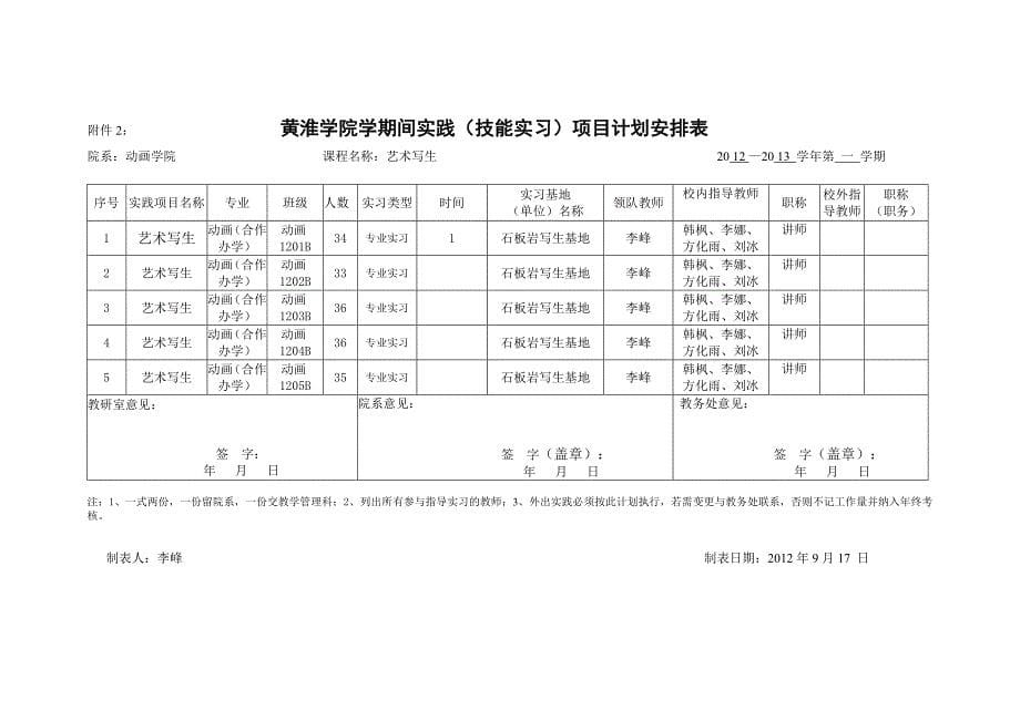 2012年秋季学期学生外出考察写生实施方案_第5页