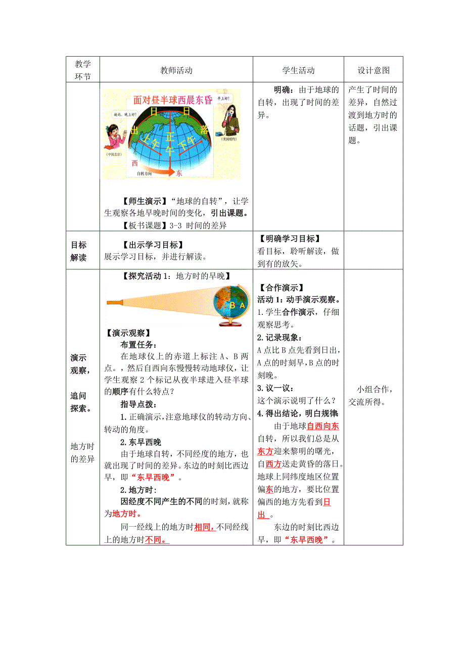 商务星球版地理七年级上册第一章地球第3节《地球的自转》教案_第2页