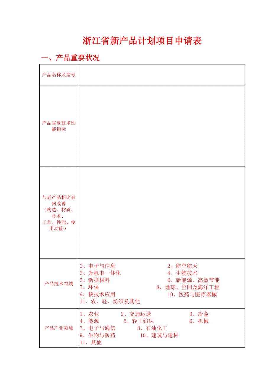 浙江省新产品计划项目申请表_第1页