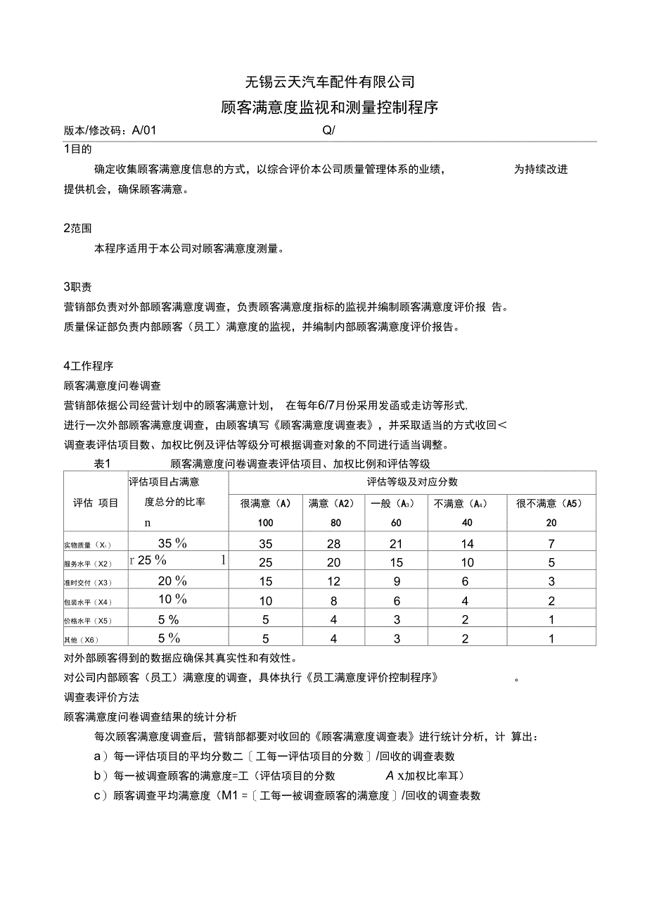 汽车公司过程审核记录顾客满意度测量控制程序_第1页