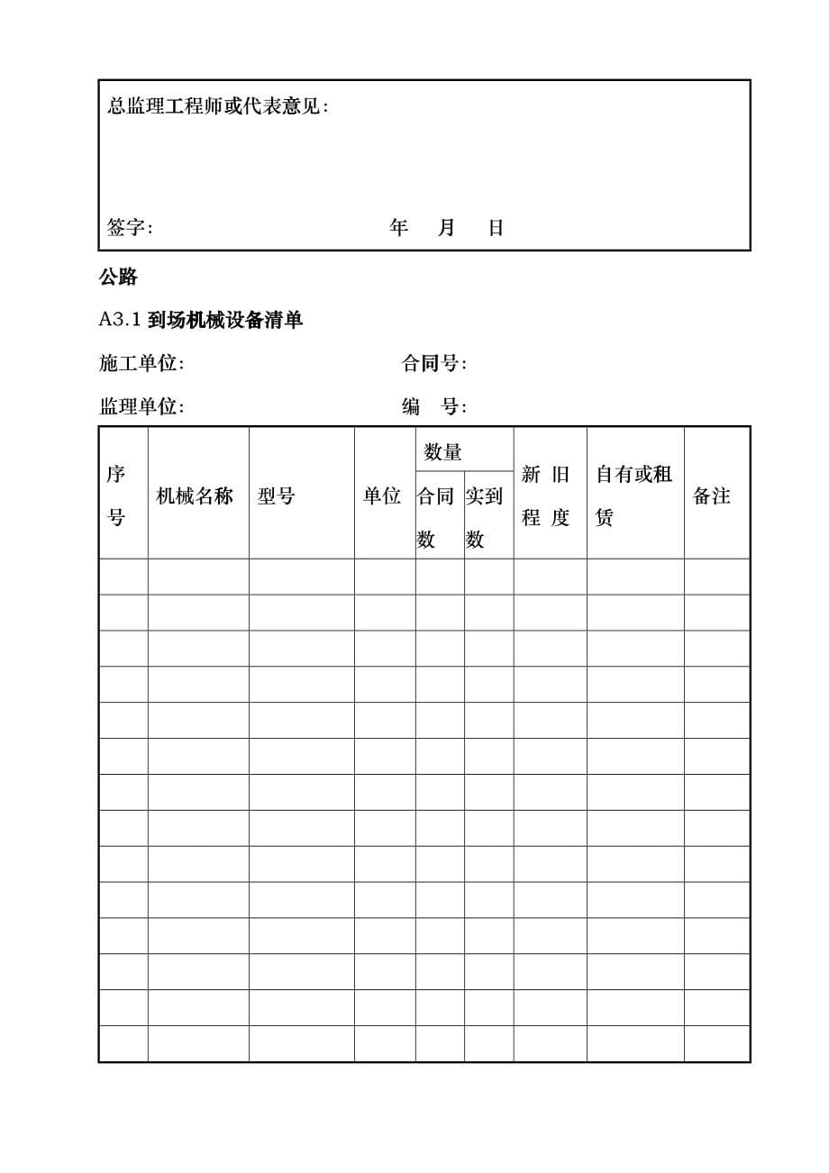 公路工程建设监理用表模板cqtb_第5页