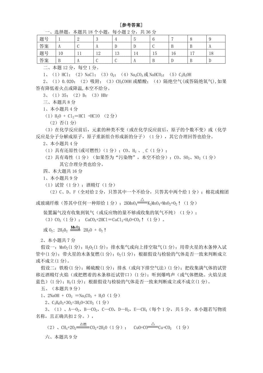 四川省雅安市2006年高中阶段招生考试化学试卷非课改区_第5页