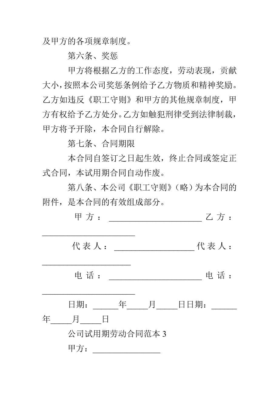 公司员工试用期劳动合同模板三篇_第5页